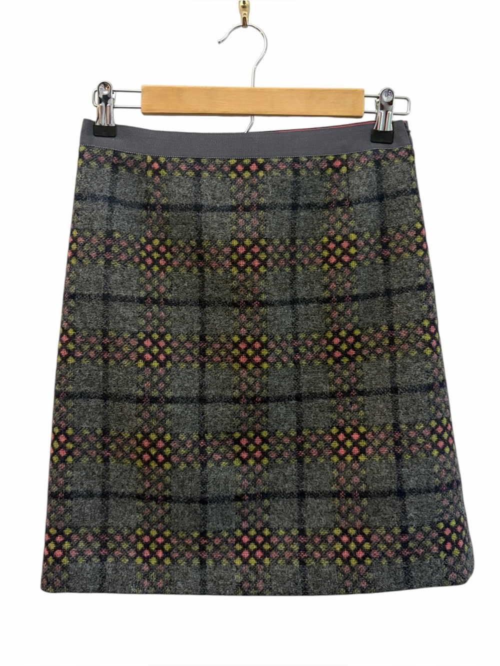 Boden British Tweed by MOON Gray Plaid 100% Wool A-Line Skirt (2R) Twee Preppy